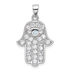 IceCarats 925 Sterling Silver Blue White Cubic Zirconia CZ Hamsa Hand of Fatima Evil Eye Protection Necklace Chain Pendant Charm Only