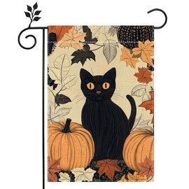 Fall Cat Pumpkin Garden Flag for Outside 12x18 Inch Double Sided Burlap Autumn Thanksgiving Maple Leaf Farmhouse Holiday Rustic Outdoor Yard Flag Home Decorations