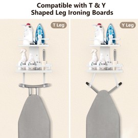 VINAEMO Ironing Board Hanger Wall Mount, 2-Layer Iron and Ironing Board Holder, Laundry Room Shelves Solid Wood with Removable Hooks Home Organization and Storage (White)