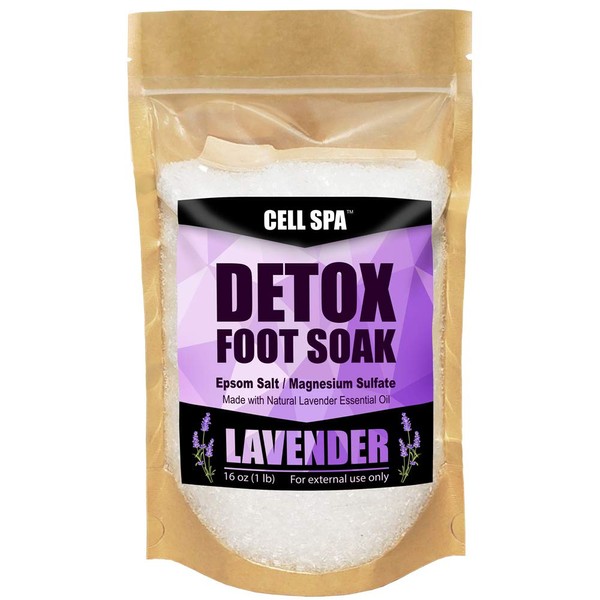 Cell Spa Detox Foot Soak Bath Premium 16 Ounce Lavender Scented Epsom Salt Magnesium Sulfate to Help Detox, Relieve Stress, Eliminate Odors & Soften Your Feet (Lavender)