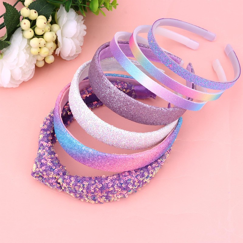 KEUKORZ 7 Pcs Glitter Headbands Set Purple Sparkly Gradient Knotted