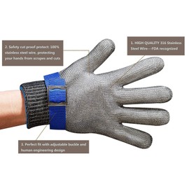 SMALLK Cut Protection Gloves 100% Stainless Steel Metal Mesh Cut Resistant Food-Safe Gloves Butcher Gloves with White Fabric Gloves (S)