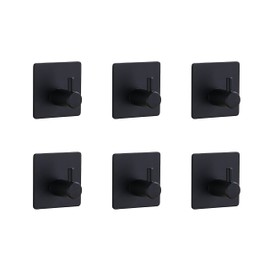 Heavy Duty Adhesive Hooks - 6 Pcs Stainless Steel Wall Hooks for Home, Bathroom, Kitchen, Office, Living Room (Black)