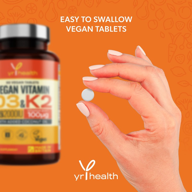 Vegan Vitamin D3 K2 Tablets High Strength & Coconut Oil