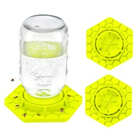 2 Pack Bee Feeder for Mason Jar, Silicone Bee Watering Station, Compatible with Regular and Wide Mouth, Bee Feeders for Hives, Bee Keeping Supplies, Bee Waterer for Outside Garden (Yellow-2pack)