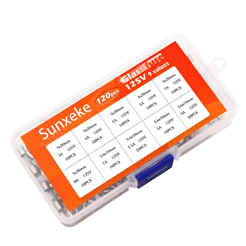 Sunxeke 120Pcs 9 Values 125V Fast Blow Glass Fuses Assortment