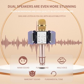 DRSYXCS Wireless Microphone for kids Adults, Bluetooth Microphone with Voice Changer, Portable Karaoke Mic Speaker Singing Toys Compatible with iOS Android Devices for Party Home KTV (Champagne Gold)