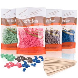 Hard Wax Beads, 4 X 100G Painless Hard Wax Beans with 10 Applicators, Professional Wax Beads for Eyebrow, Armpit, Bikini, Back, Chest, Legs, Painless Hair Removal
