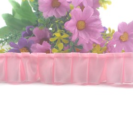 Kuasting 10 Yards Satin Ruffle Trim Fabric Trims 1 inch Wide Pink Ruffle Stretch Elastic Edging Trim Pleated Fabric Lace Ribbon for DIY Dress Headwear Decoration and Gift (Pink)