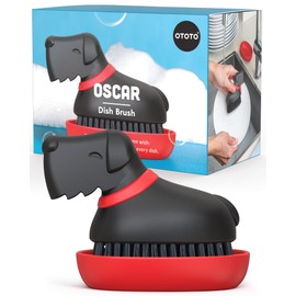 (New) OTOTO Oscar Dog Dish Brush - Dog Gifts, Daschund, Wiener Dog, Dish Scrub Brush, Dish Scrubber, Kitchen Vegetable Scrub Brush Palm Brush, White Elephant Gifts, Cute Kitchen Gadgets