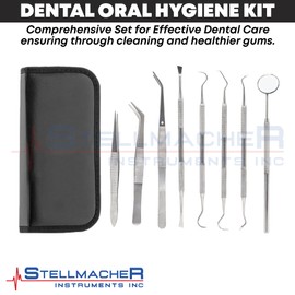 STELLMACHER 8 Pcs Dental kit, Dental Tools, Teeth Cleaning Tools, Dental Pick, Dental Hygiene Kit, Plaque Remover for Teeth, Professional Stainless Steel Tooth Scraper Plaque Tartar Cleaner