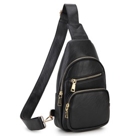 VX VONXURY Sling Bag for Women, PU Leather Crossbody Fanny Packs, Multipurpose Chest Bag with Adjustable Strap for Travel Hiking Cycling Sports Black