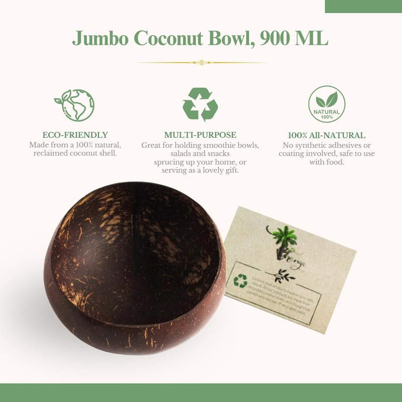 Thenga Artisan Jumbo Coconut Bowl, 900 ML, 1 Bowl, Spoon