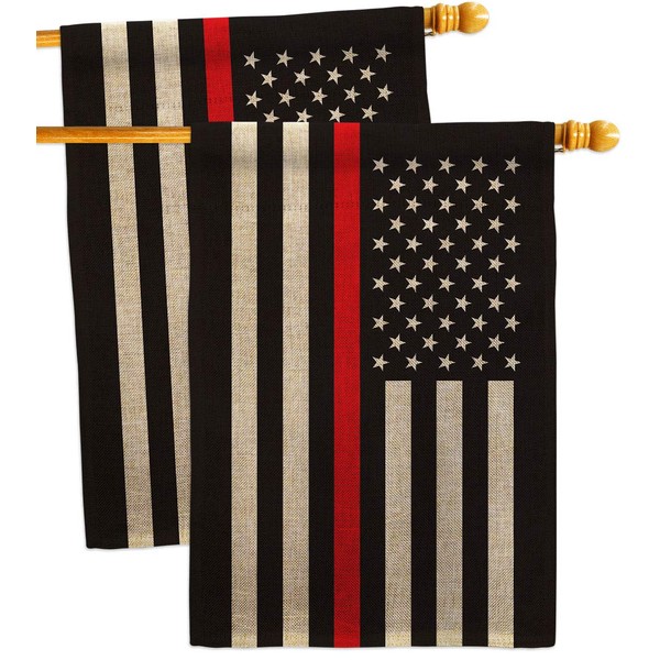 Thin Red Line Burlap House Flags 2 pcs Pack First