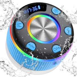Bluetooth Shower Speaker, Portable Bluetooth 5.3 Speakers Wireless with Time Display, IP7 Waterproof Speakers with RGB Light, Suction Cup, Mini Stereo Speaker for Party Travel Beach Outdoor, Blue