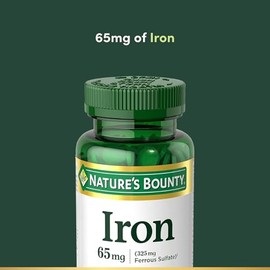 Nature’s Bounty Iron 65mg, 325 mg Ferrous Sulfate, Cellular Energy Support, Promotes Normal Red Blood Cell Production, 1 Serving Per Day, Gluten Free,