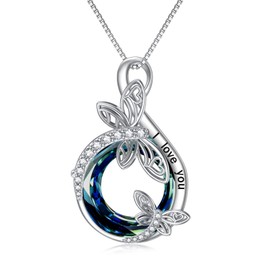 TOUPOP Dragonfly Gifts for Women Sterling Silver Dragonfly Pendant Necklace with Circle Crystal Birthday Christmas Mothers Day Jewelry Gifts for Women Mom