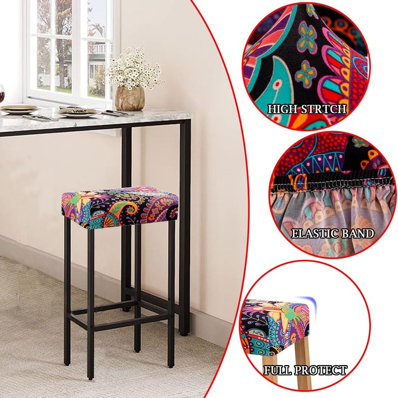 Lussenwert Stool Covers Rectangular Set of 4, Stretch Printed Vanity