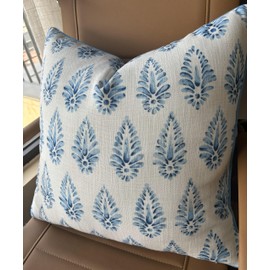 MANOJAVAYA Printed Booti Decorative Square Accent Throw Pillow Cover - Home Decor for Couch, Sofa, Chair - 18x18 Inches, Blue