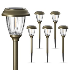 XMCOSY+ Solar Lights Outdoor 10/25 LM LED with 2 Lighting Modes, Solar Garden Lights Glass and Metal, IP65 Waterproof Solar Powered for Yard Pathway Walkway Driveway Patio (6 Pack, Warm White)