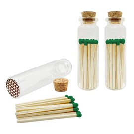 2" Spring Green Tip Safety Matches | 3 Glass Bottles Each with Cork Top, Striker & 20 Quality Artisan Matches by Thankful Greetings (60+ Total) | Unique for Gifting & Events candle accessory