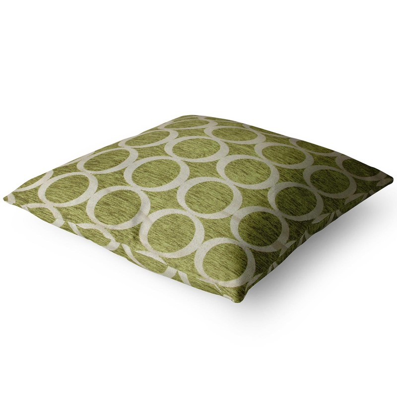 Lime Green/Cream Faux Chenille Cushion Cover Circles Design