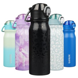 BJPKPK 25oz Insulated Water Bottle with Straw Stainless Steel Double Wall Water Bottles BPA Free Leak Proof Thermal Flask with Lockable Flip Lid and Soft Silicone Spout,Black Leopard