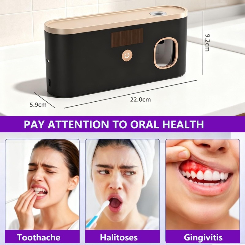 Toothbrush Sterilizer Holder Wall Mounted, USB Rechargeable Automatic Toothpaste Dispenser
