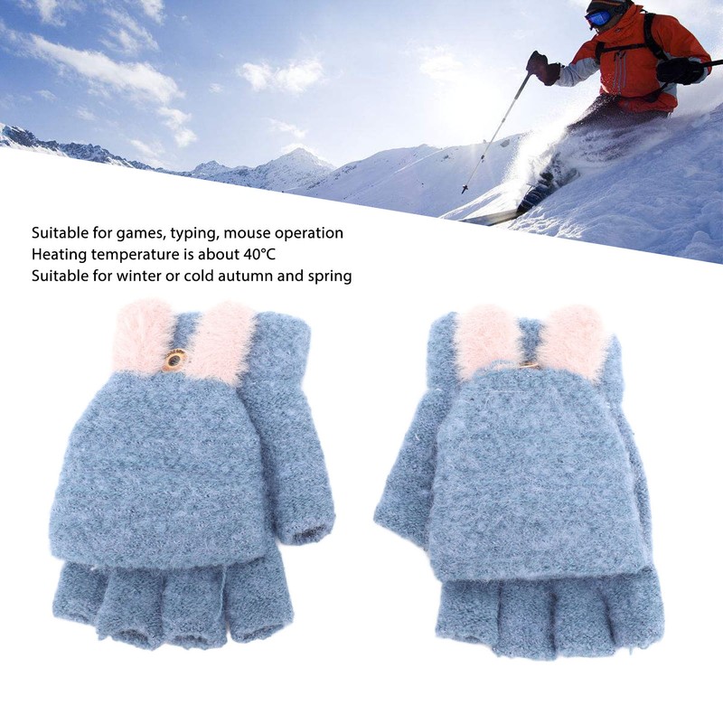 USB Heated Knitted Flap Gloves Half Finger 5V Winter Heating