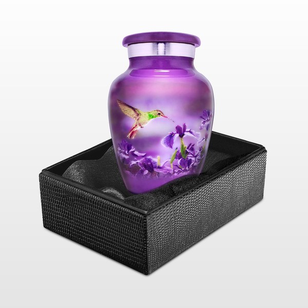 Trupoint Memorials - Urns for Human Ashes Adult Female, Burial Urns, Decorative Urns, Funeral Urns, Cremation Urns for Women and Men - Purple, Hummingbird, 1 Small Keepsake