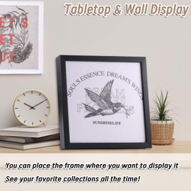 Acrosia 13"X13" T-Shirt Frame for Wall Or Tabletop Stand Display,Wood Tshirt Display Case Frames,Sports Jerseys Shadow Box for Shirts,Memorabilia,Picture (Black)