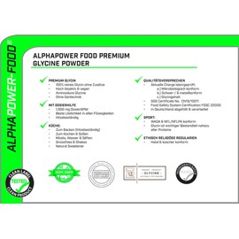 ALPHAPOWER FOOD I PREMIUM Glycin Pulver 1kg vegan I 100% reine & pure bioaktive Aminosäure Glycine