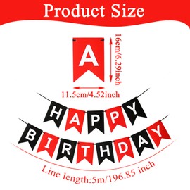 16.4ft Happy Birthday Banner Party Supplies for Kids Girls Birthday Wall Door Decoration for Men, Boys, Women and Girls,Black, Red