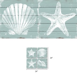 AoArtWZ 4 Piece Ocean Theme Canvas Wall Art Coastal Shell Starfish Coral Conch Picture for Bathroom