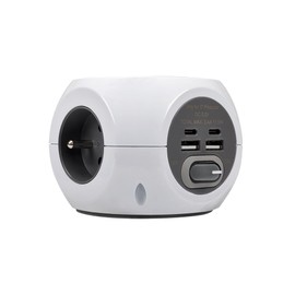 SIMON Combiball Multi Socket French Socket with French Socket and 2 USB A + 2 USB C, 7 Charging Sockets, Power Strip with Switch, White