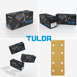 Tulda Sanding Paper Sheets Strips P40 70x198 8 Holes - Sandpaper Grits Hook & Loop Pads Rectangular Electric Orbital Sander - Long Lasting Efficient All Surfaces (Box of 50 PCS)