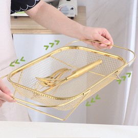 Over The Sink Colander, Rectangle Stainless Steel Over The Sink Strainer Basket For Kitchen Sink with Handles Fine Mesh Expandable Handy Kitchen Tool Kitchen Essentials (Gold)
