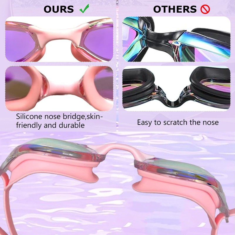 ProudDemon Swimming Goggles with Adjustable Strap, Tinted Lenses, Black/White (Pink