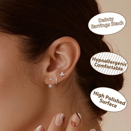 Upeilxd Gold Earrings for Women Trendy 14K Gold Plated Earrings jewellery Set Dainty Sterling Silver Stud Earrings Small Huggie Gold Hoop Earring Set Everyday Ear Cartilage Earring Gold Jewelry Women.