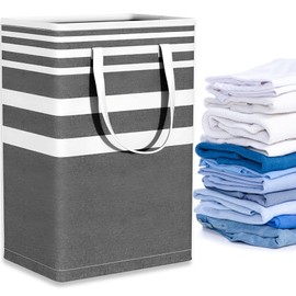 Bosdontek 75L Wäschekorb mit Griffen, Groß Wäschesack Organizer Faltbarer Wäschesammler, Tragbar Wäschebox Aufbewahrungskorb, Wäschekörbe zur Aufbewahrung Decken, Kissen (Farbverlauf Grau, 60cm*40cm)