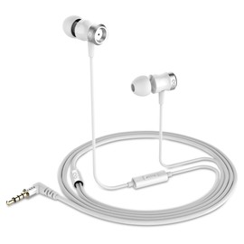 conecto In-Ear Kopfhörer Ohrhörer Kopfhörersystem mit Mikro - ultraleichtes Design-Aluminiumgehäuse, lärmdämmende Ohrpassstücke (S, M, L), Aramid-verstärktes Kabel (1,2m), vergoldete Stecker, weiß