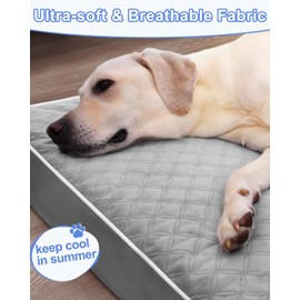 KSIIA Orthopedic Dog Bed Extra Large Dog Bed with Removable Machine Washable Cover Waterproof Crate Pad with Egg Crate Foam and Non-Slip Bottom, 53x36 Inch, Light Gray