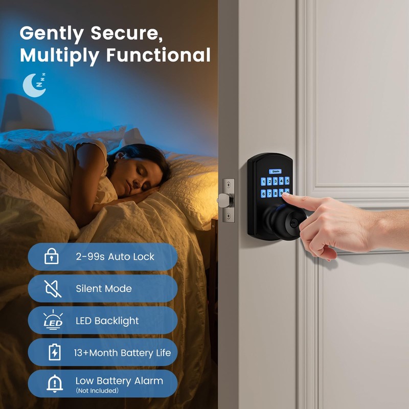 Hidalife Smart Door Knob with Keypad, Keyless Entry Door Lock