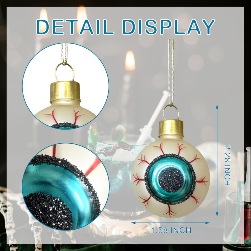 VGEUNA Painted Glass Halloween Eyeball Ornaments Mini Decorative Hanging Ornaments