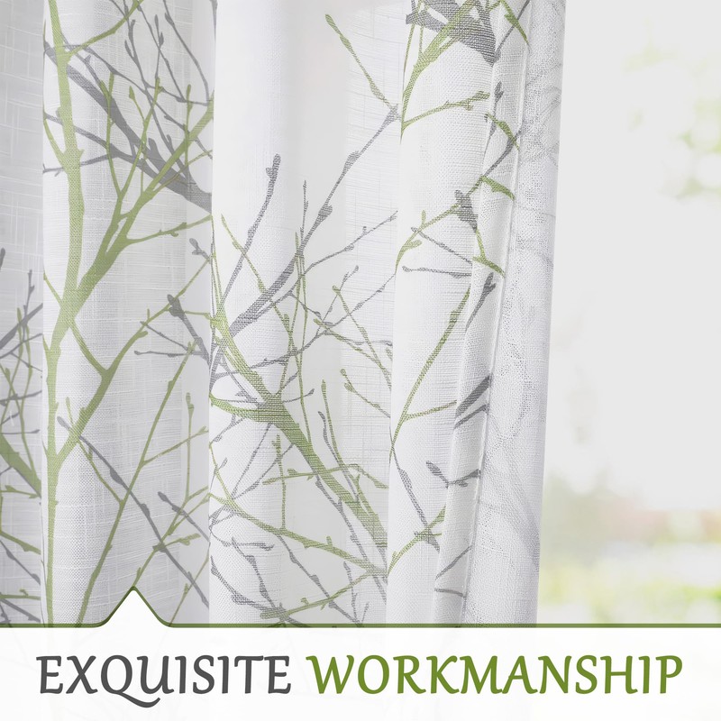 FMFUNCTEX Linen Semi Sheer Curtains for Bedroom, Sage Green White