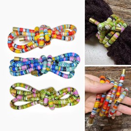 Dreadlock Loc Ties, Long Cotton Hair Tie, Thick Hair Holder, Hair Wrap Accessory (Green Brown Red)