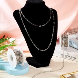 PandaHall 304 Stainless Steel Paper Clip Chains Roller Chains Bulk Pack with 30 Lobster Clasps, 60 Jump Rings for Jewellery Making, 10M