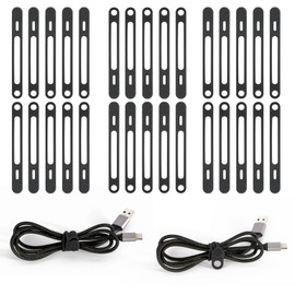 30Pack Reusable Silicone Cable Ties, Viaky Cord Wrap Wire Organizer Stretchy Tie Cable Bands Cord Holders For USB HDMI PC Ethernet Home Kitchen Appliances Cables (Black)