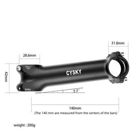 CYSKY 31.8 Bike Stem 140mm 150mm Extra Length 7° 12° 17° 25° Degree for 31.8mm Handlebar Clamp 1-1/8 28.6mm Steer Tube, for Road Bike, Mountain Bike, Gravel, Hybrid, E-Bikes (7 Degree, 140mm)
