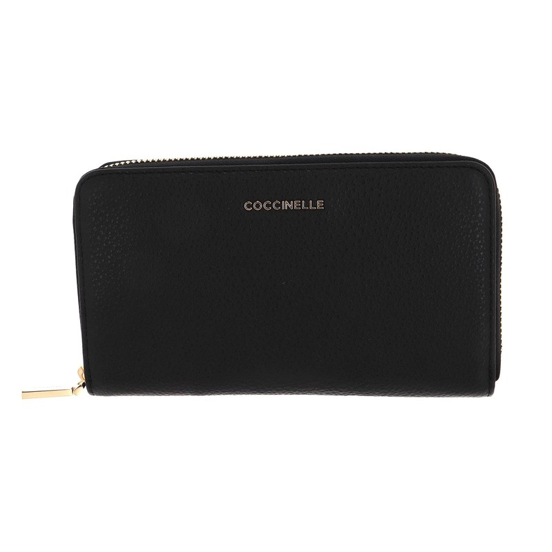 COCCINELLE Metallic Soft Zip Wallet Grainy Leather Black, black